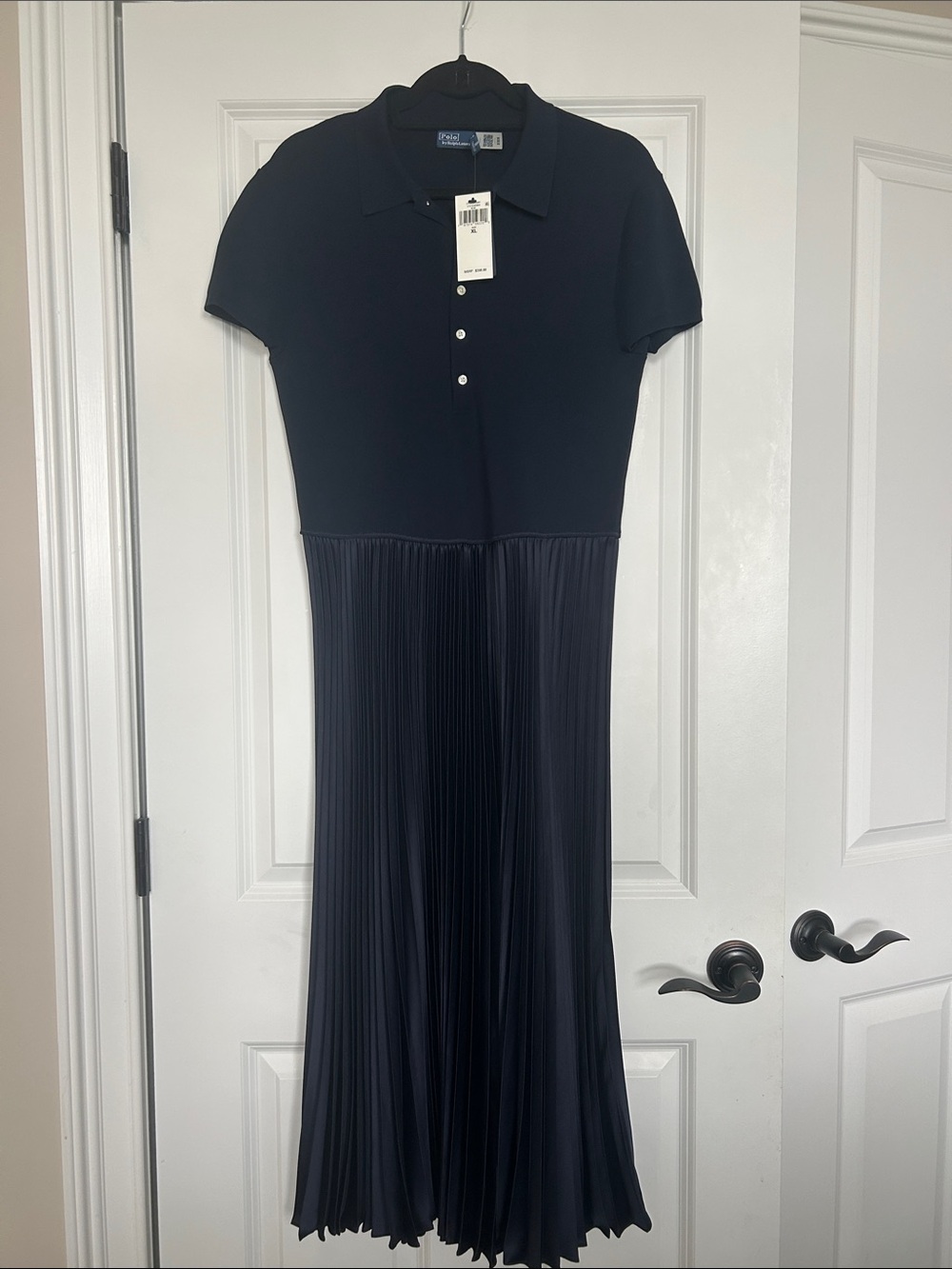 Polo by Ralph Lauren Navy Collared Pleated Midi Dress